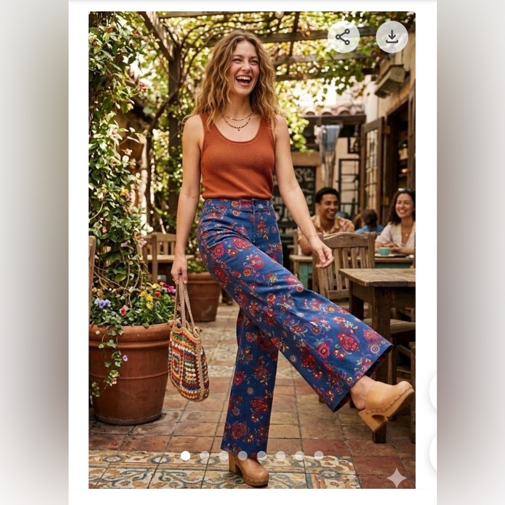 ModCloth Floral Wide Leg Flare Floral Pants NWT 18 Plus Size Corduroy